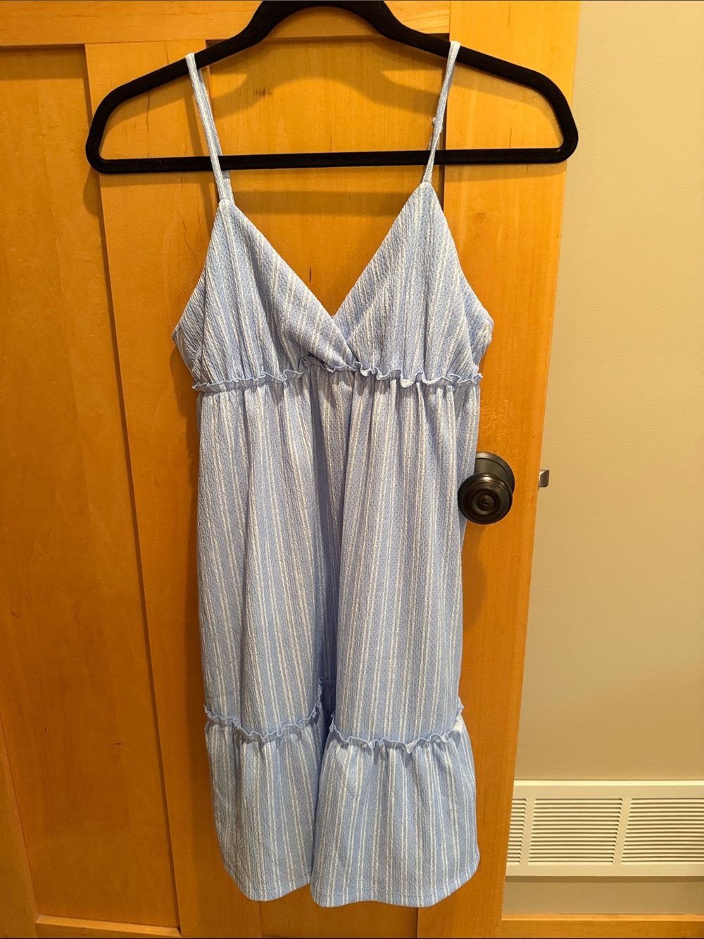 Divided Light Blue & White Striped Mini/Midi Dress